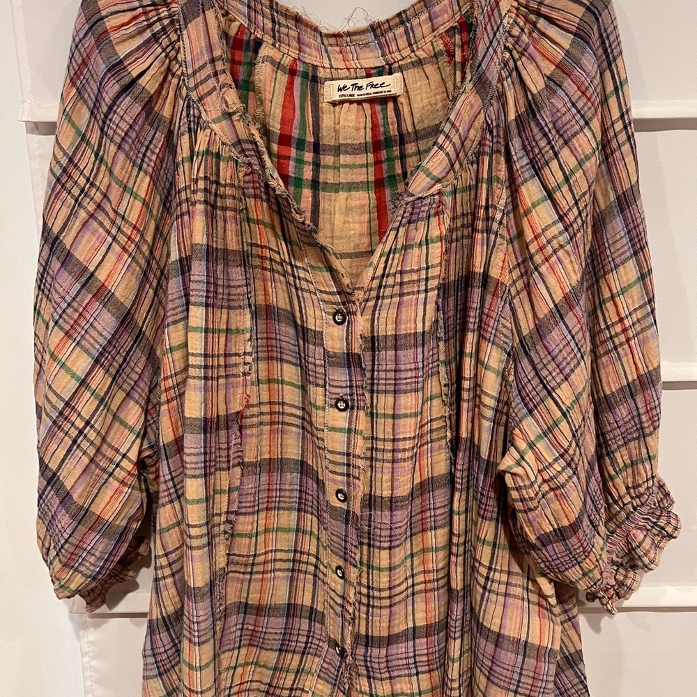 Free People Plaid Button-Up Blouse